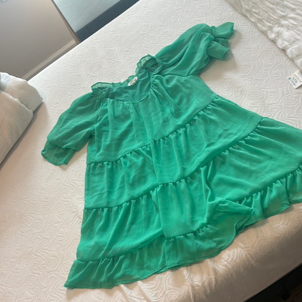 Green Off the Shoulder Ruffled Midi Sundress